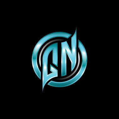 QN İlk Monogram logosu modern geometrik stil tasarımı ile oyun oynatıyor. Geometrik çember şekli yuvarlak, oyun esport için daire şekli logosu