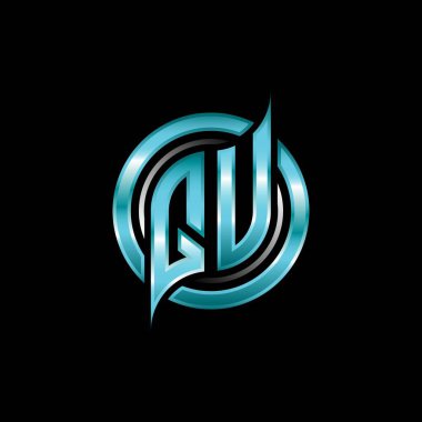 QU İlk Monogram logosu modern geometrik stil tasarımı ile oyun oynatıyor. Geometrik çember şekli yuvarlak, oyun esport için daire şekli logosu