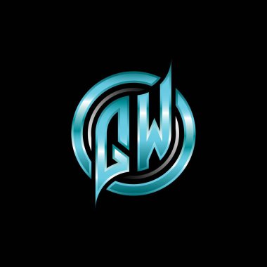 QW İlk Monogram logosu modern geometrik stil tasarımı ile oyun oynatıyor. Geometrik çember şekli yuvarlak, oyun esport için daire şekli logosu