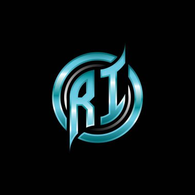 RI Monogram logosu modern geometrik stil tasarımı ile oyun oynatıyor. Geometrik çember şekli yuvarlak, oyun esport için daire şekli logosu