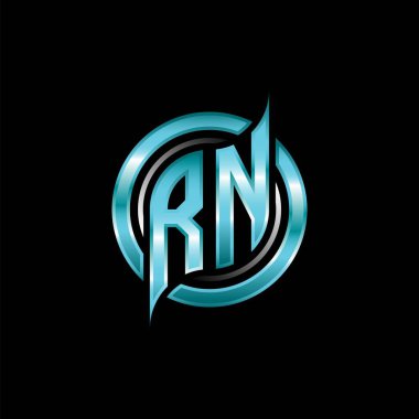 RN İlk Monogram logosu modern geometrik stil tasarımı ile oyun oynatıyor. Geometrik çember şekli yuvarlak, oyun esport için daire şekli logosu