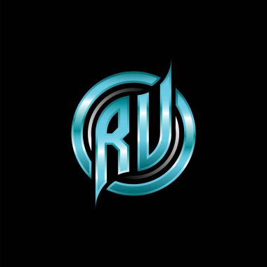 RU İlk Monogram logosu modern geometrik stil tasarımı ile oyun oynatıyor. Geometrik çember şekli yuvarlak, oyun esport için daire şekli logosu