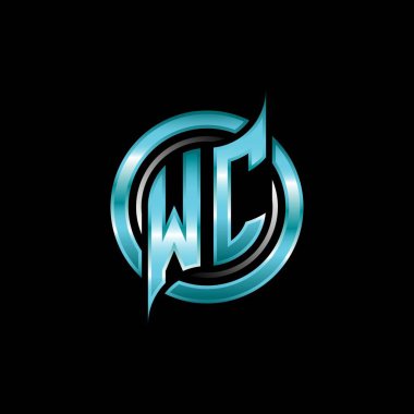 WC Monogram logosu modern geometrik stil tasarımı ile oyun oynatıyor. Geometrik çember şekli yuvarlak, oyun esport için daire şekli logosu