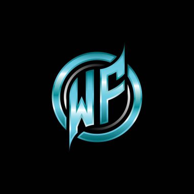 WF İlk Monogram logosu modern geometrik stil tasarımı ile oyun oynatıyor. Geometrik çember şekli yuvarlak, oyun esport için daire şekli logosu