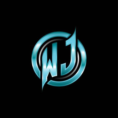 WJ İlk Monogram logosu modern geometrik stil tasarımı ile oyun oynatıyor. Geometrik çember şekli yuvarlak, oyun esport için daire şekli logosu