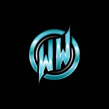 WW İlk Monogram logosu modern geometrik stil tasarımı ile oyun oynatıyor. Geometrik çember şekli yuvarlak, oyun esport için daire şekli logosu