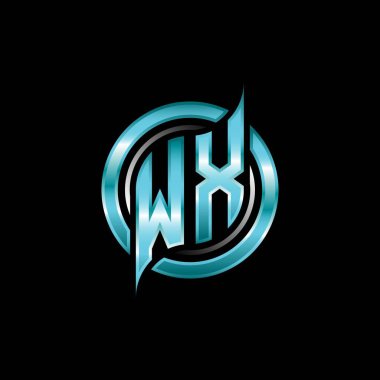 WX İlk Monogram logosu modern geometrik stil tasarımı ile oyun oynatıyor. Geometrik çember şekli yuvarlak, oyun esport için daire şekli logosu