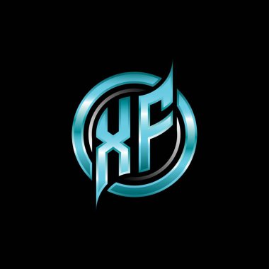 XF İlk Monogram logosu modern geometrik stil tasarımı ile oyun oynatıyor. Geometrik çember şekli yuvarlak, oyun esport için daire şekli logosu