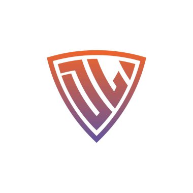 Modern kalkan geometrik stil tasarımlı DL Monogram logo harfi. Geometrik kalkan gradyanı, daire dikdörtgeni ve üçgen şekil logosu tasarımı