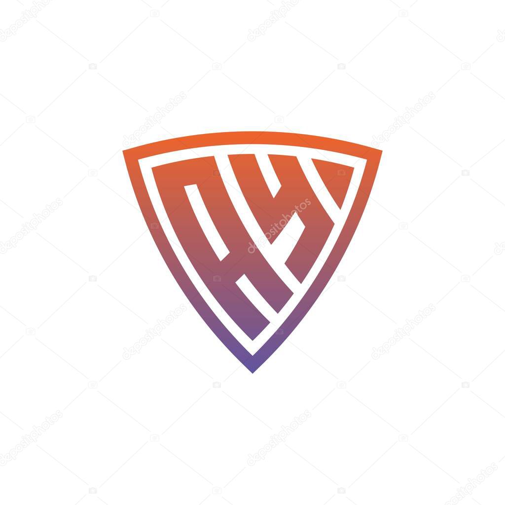 AY Monogram logo letter with modern shield geometric style design. Geometric shield gradient, circle rectangle and triangle shape logo design