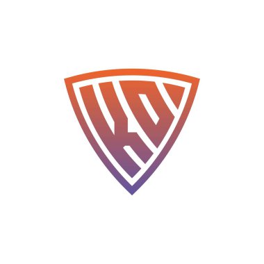 Modern kalkan geometrik stil tasarımlı KO Monogram logo harfi. Geometrik kalkan gradyanı, daire dikdörtgeni ve üçgen şekil logosu tasarımı