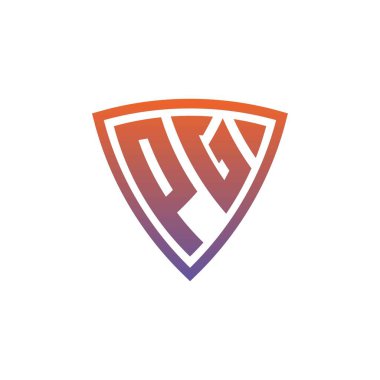 Modern kalkan geometrik stil tasarımlı PG Monogram logo harfi. Geometrik kalkan gradyanı, daire dikdörtgeni ve üçgen şekil logosu tasarımı