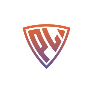 Modern kalkan geometrik stil tasarımlı PL Monogram logo harfi. Geometrik kalkan gradyanı, daire dikdörtgeni ve üçgen şekil logosu tasarımı