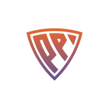 PP Monogram logo harfinin modern kalkan geometrik tasarımı. Geometrik kalkan gradyanı, daire dikdörtgeni ve üçgen şekil logosu tasarımı