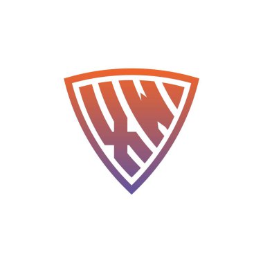 Modern kalkan geometrik stil tasarımlı XW Monogram logo harfi. Geometrik kalkan gradyanı, daire dikdörtgeni ve üçgen şekil logosu tasarımı
