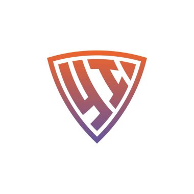 Modern kalkan geometrik tasarımı olan YI Monogram logo harfi. Geometrik kalkan gradyanı, daire dikdörtgeni ve üçgen şekil logosu tasarımı
