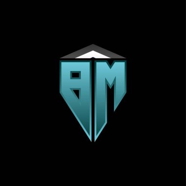BM Monogram logo harfi ve modern mavi ışık oyunu tasarımı. Geometrik esport logosu, oyun kalkanı logosu tasarımı.