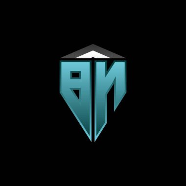 Modern mavi ışık oyun tasarımlı BN Monogram logo harfi. Geometrik esport logosu, oyun kalkanı logosu tasarımı.