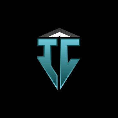 Modern mavi ışık oyun tasarımlı IC Monogram logo harfi. Geometrik esport logosu, oyun kalkanı logosu tasarımı.