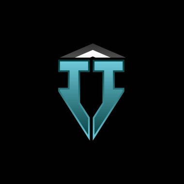 Modern mavi ışık oyun tasarımlı II Monogram logo harfi. Geometrik esport logosu, oyun kalkanı logosu tasarımı.