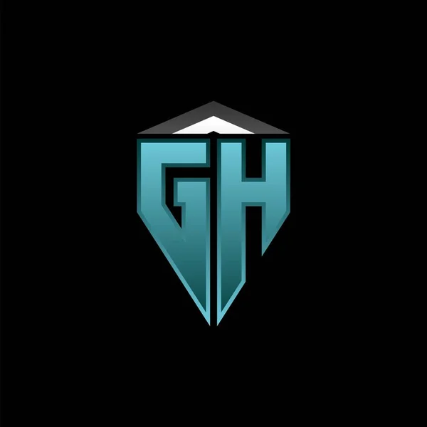 現代的なブルーライトゲームデザインのGhモノグラムロゴの手紙 幾何学的エスポートロゴ ゲームシールドロゴデザイン — ストックベクタ