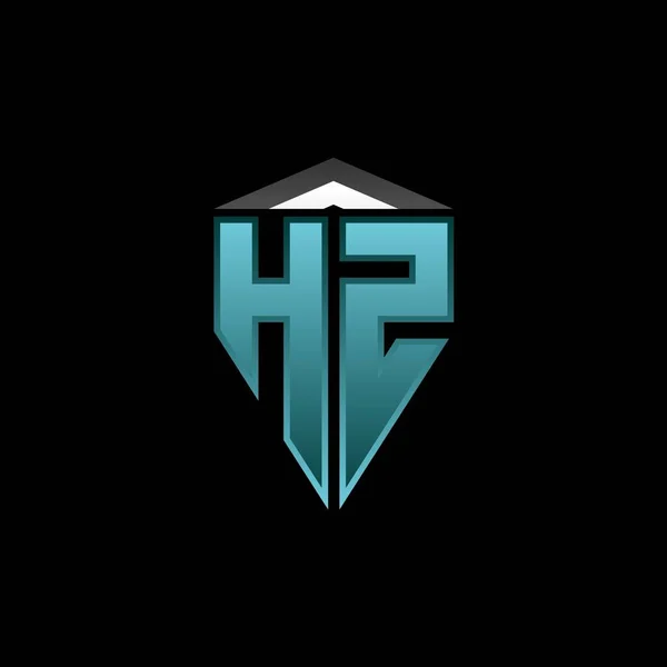 現代的なブルーライトゲームデザインのHzモノグラムのロゴの手紙 幾何学的エスポートロゴ ゲームシールドロゴデザイン — ストックベクタ