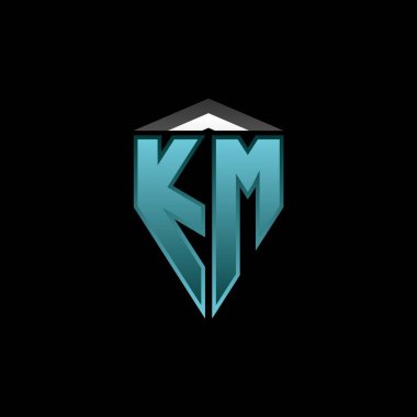 KM Monogram logo harfinin modern mavi ışık oyunu tasarımı. Geometrik esport logosu, oyun kalkanı logosu tasarımı.