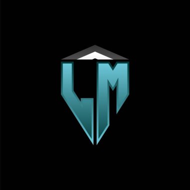 Modern mavi ışık oyun tasarımlı LM Monogram logo harfi. Geometrik esport logosu, oyun kalkanı logosu tasarımı.