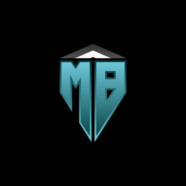 Modern mavi ışık oyun tasarımlı MB Monogram logo harfi. Geometrik esport logosu, oyun kalkanı logosu tasarımı.