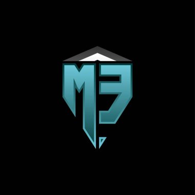 Modern mavi ışık oyun tasarımlı ME Monogram logo harfi. Geometrik esport logosu, oyun kalkanı logosu tasarımı.