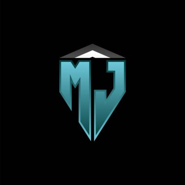 Modern mavi ışık oyun tasarımlı MJ Monogram logo mektubu. Geometrik esport logosu, oyun kalkanı logosu tasarımı.