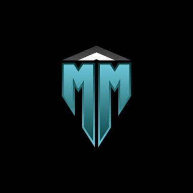 Modern mavi ışık oyun tasarımlı MM Monogram logo harfi. Geometrik esport logosu, oyun kalkanı logosu tasarımı.