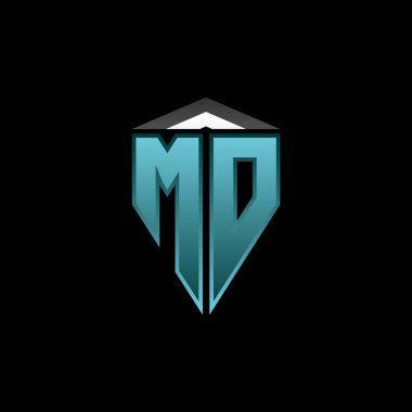 Modern mavi ışık oyun tasarımlı MO Monogram logo harfi. Geometrik esport logosu, oyun kalkanı logosu tasarımı.