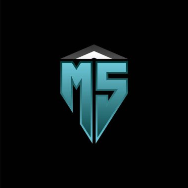 Modern mavi ışık oyunu tasarımlı MS Monogram logo mektubu. Geometrik esport logosu, oyun kalkanı logosu tasarımı.