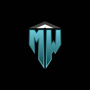 Modern mavi ışık oyun tasarımlı MW Monogram logo harfi. Geometrik esport logosu, oyun kalkanı logosu tasarımı.
