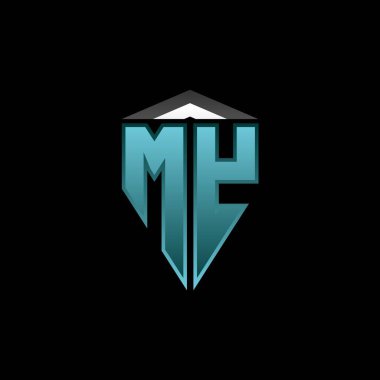 Modern mavi ışık oyun tasarımlı monogram logo harfim. Geometrik esport logosu, oyun kalkanı logosu tasarımı.