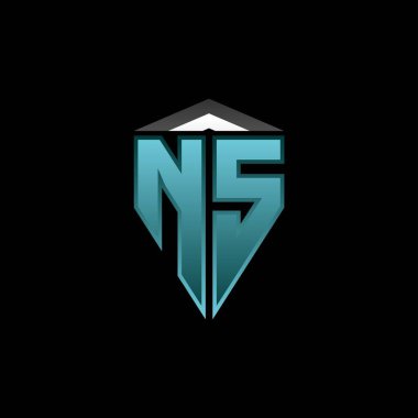 Modern mavi ışık oyun tasarımlı NS Monogram logo harfi. Geometrik esport logosu, oyun kalkanı logosu tasarımı.