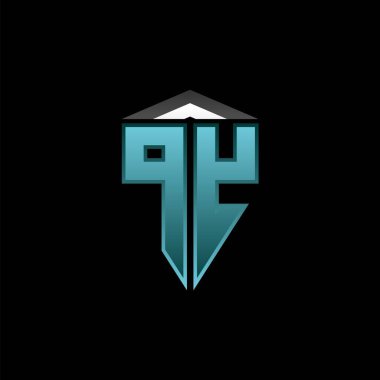 Modern mavi ışık oyun tasarımlı PY Monogram logo harfi. Geometrik esport logosu, oyun kalkanı logosu tasarımı.