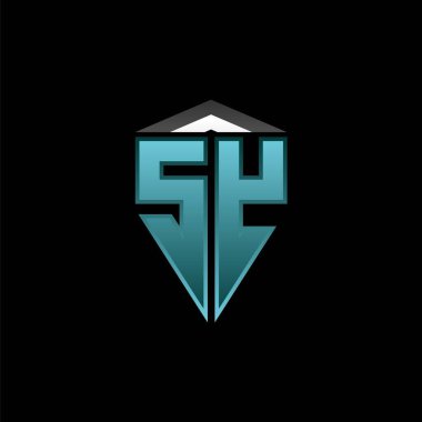 Modern mavi ışık oyun tasarımlı SY Monogram logo harfi. Geometrik esport logosu, oyun kalkanı logosu tasarımı.