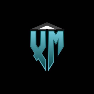Modern mavi ışık oyunu tasarımlı XM Monogram logo harfi. Geometrik esport logosu, oyun kalkanı logosu tasarımı.