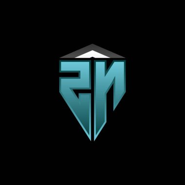 Modern mavi ışık oyun tasarımlı ZN Monogram logo harfi. Geometrik esport logosu, oyun kalkanı logosu tasarımı.