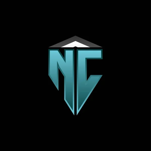 現代的なブルーライトゲームデザインのNcモノグラムロゴ文字 幾何学的エスポートロゴ ゲームシールドロゴデザイン — ストックベクタ