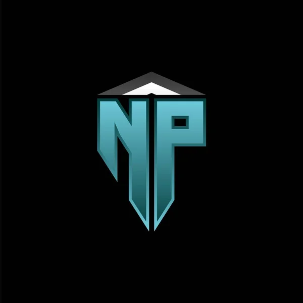 Np字母表标志字母与现代蓝光游戏设计 几何Esport标志 游戏盾牌标志设计 — 图库矢量图片