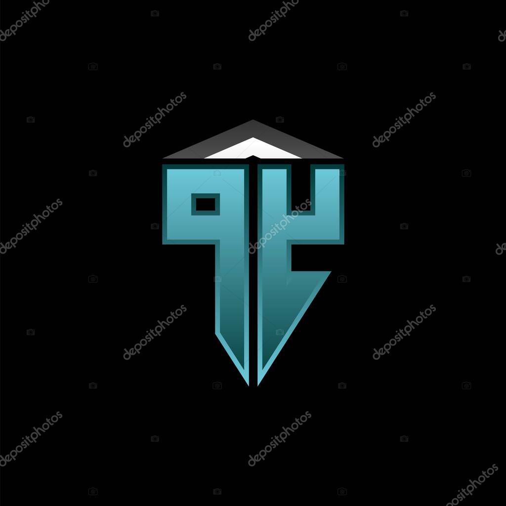 PY Monogram logo letter with modern blue light gaming design. Geometric esport logo, gaming shield logo design.
