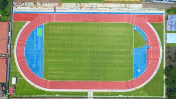 Hava Manzaralı Yeni Stadyum Üstü Manzaralı Yeşil Futbol Sahası Havadan — Stok video