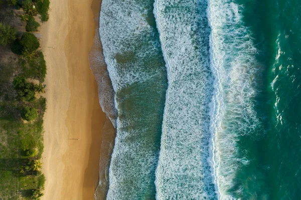 Aerial View Beautiful Wave Sea White Sea Foam Tropical Beach — Stock Photo, Image