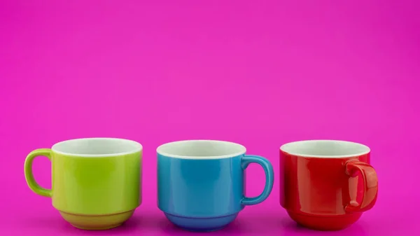 Kleurrijke Koffiekop Kleurrijke Papieren Achtergrond Veel Kopjes Voor Koffie Thee — Stockfoto