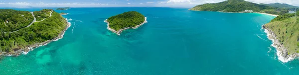Aerial view drone shot of panorama laem promthep cape Beautiful scenery andaman sea in summer season at phuket thailand Beautiful travel background and website design nature background.