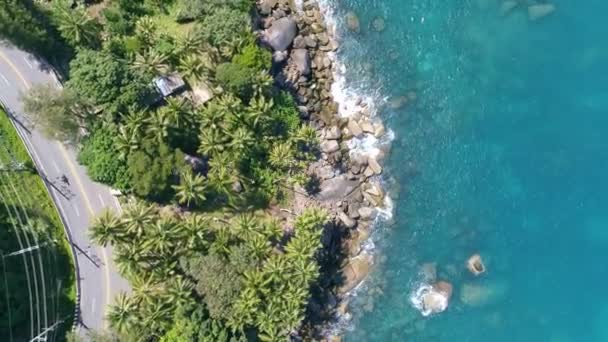 Vue Aérienne Drone Camera Top Seashore Rocks Blue Ocean Turquoise — Video