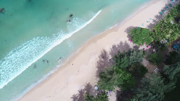 海滩上海浪发泡和飞溅的顶部视图美丽的海浪海面背景 — 图库视频影像